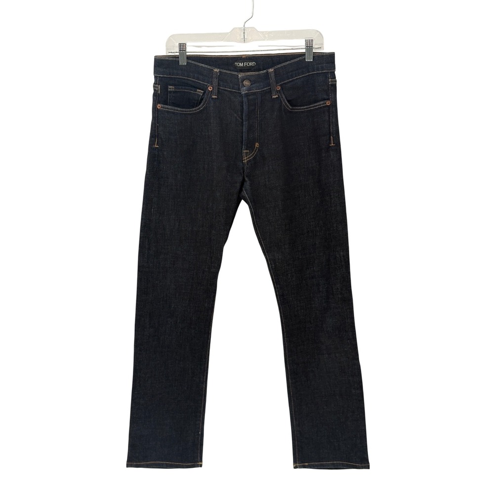 Tom‎ Ford Jeans Straight Leg Stretch Denim Men Size 33 x 29 Dark Blue Wash